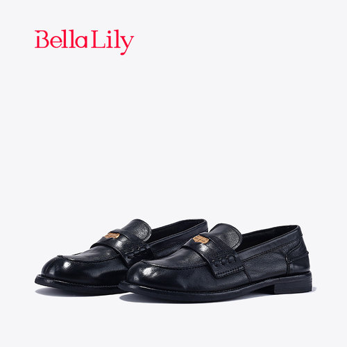 bellalily英伦小方跟牛皮乐福鞋
