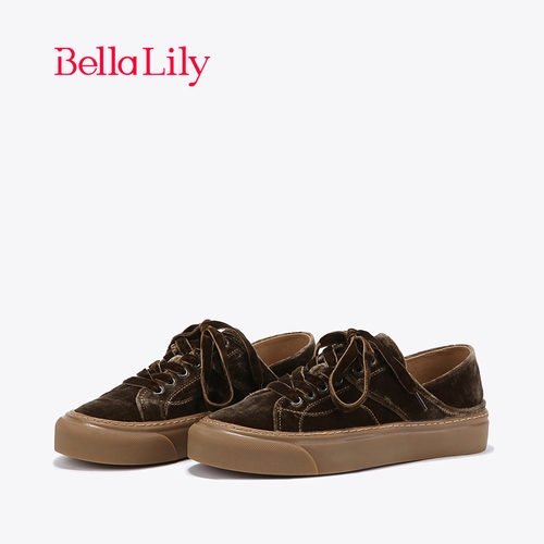 bellalily复古风厚底绒面板鞋