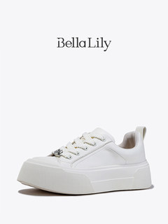BellaLily2024春季新款牛皮厚底小白鞋女学院风板鞋潮流休闲鞋子