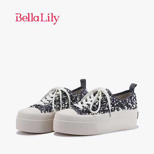 bellalily休闲厚底增高亮片板鞋