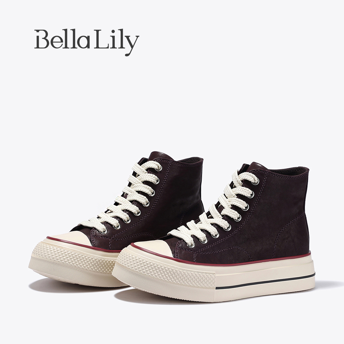 BellaLily2025冬季新款复古百搭时尚休闲鞋厚底牛皮高帮鞋板鞋潮