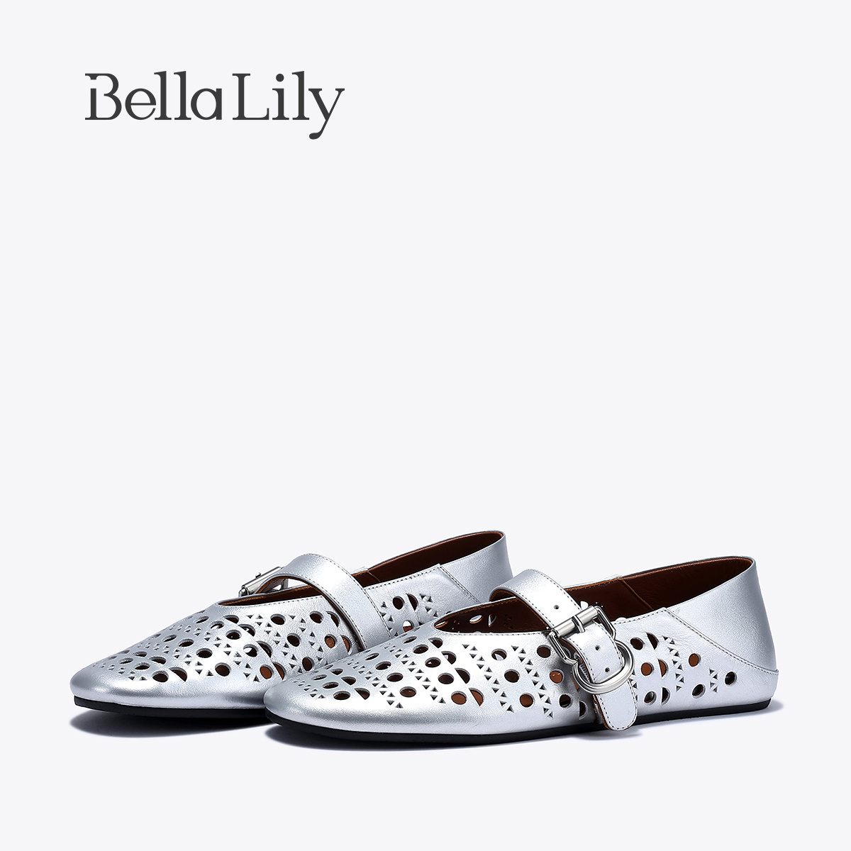 bellalily时尚平底镂空玛丽珍鞋
