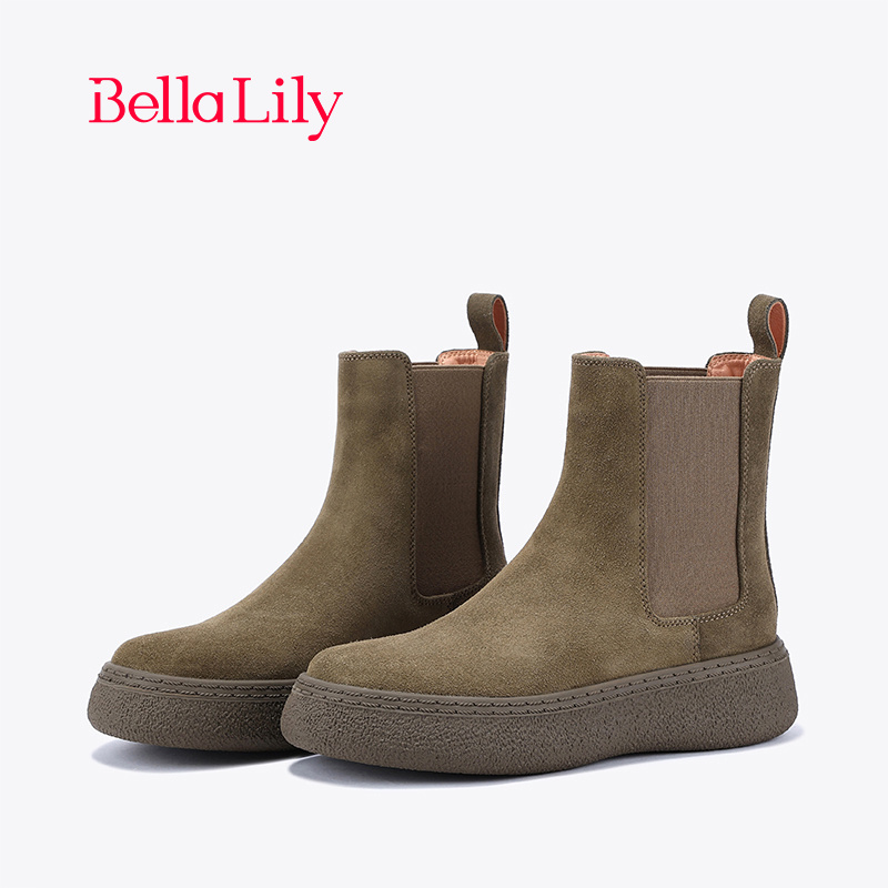 bellalily复古厚底磨砂切尔西靴