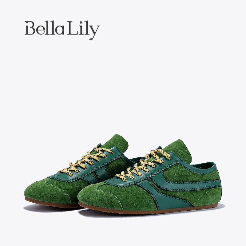 bellalily复古平底磨砂皮德训鞋