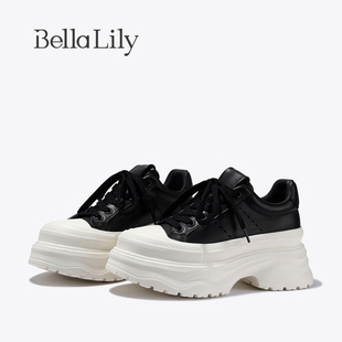 街头潮鞋 BellaLily2025冬季 舒适松糕鞋 女经典 百搭牛皮厚底增高鞋