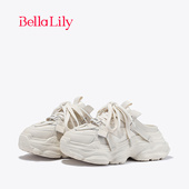 BellaLily新款 休闲老爹鞋 厚底外穿半包拖鞋 女增高小白鞋