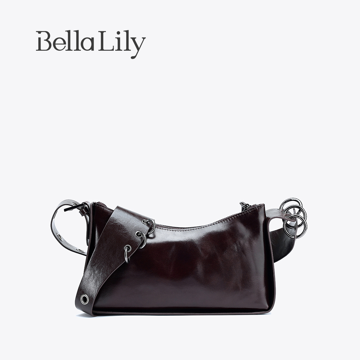 bellalily时尚牛皮单肩机车包