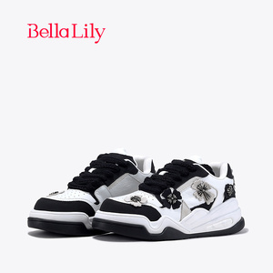 BellaLily新款黑白拼色板鞋女街头厚底运动鞋舒适休闲鞋