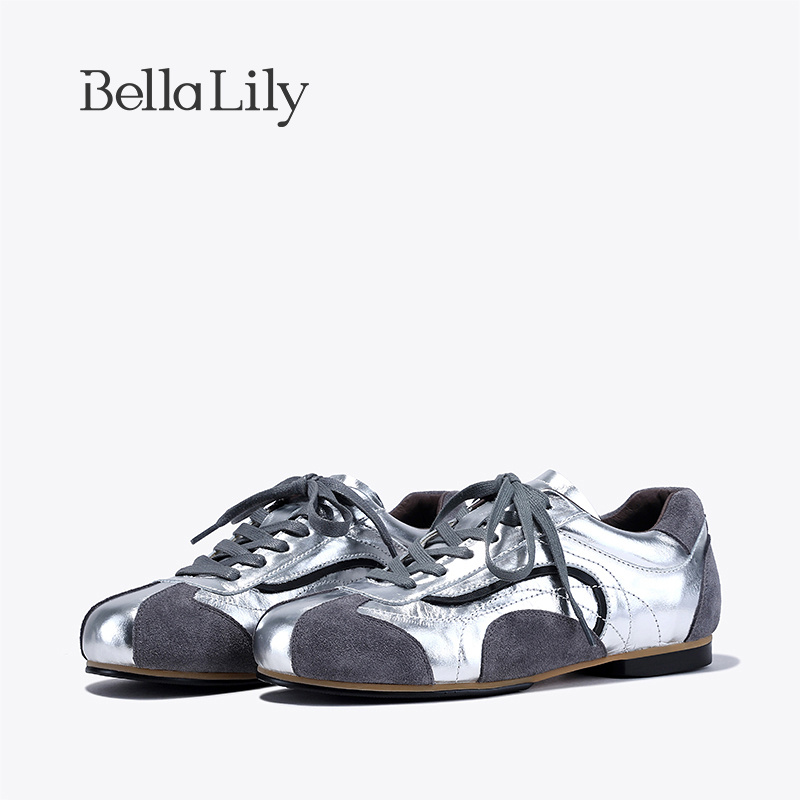 bellalily舒适平底牛皮德训鞋