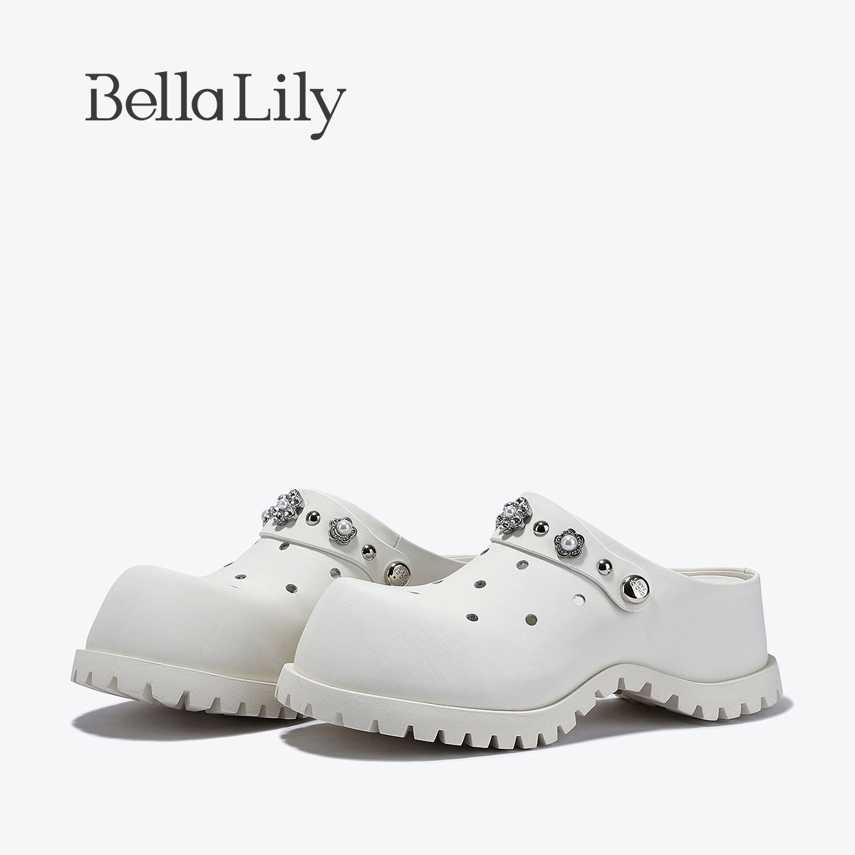 BellaLily夏季新款百搭厚底懒人鞋休闲半包拖鞋外穿洞洞鞋女图片