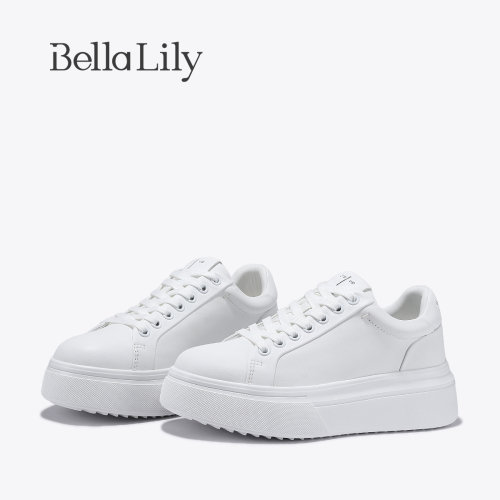BellaLily2026秋新款简约风百搭小个子厚底板鞋时尚系带小白鞋女