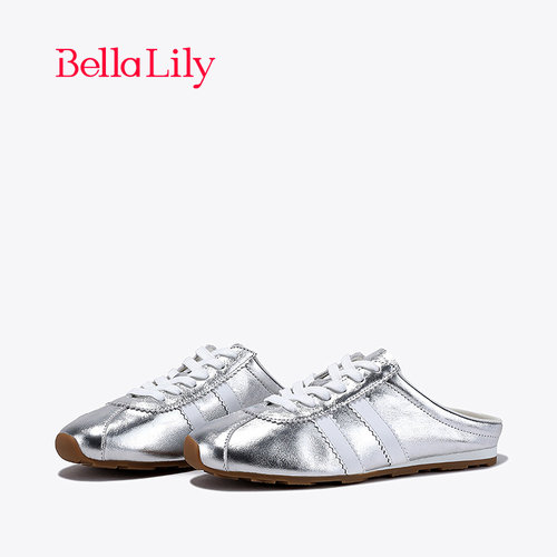 bellalily休闲平底银色包头拖鞋