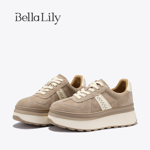 BellaLily2026秋季新款潮流百搭厚底松糕鞋小个子增高运动休闲鞋