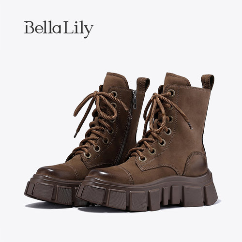 bellalily英伦厚底牛皮马丁靴