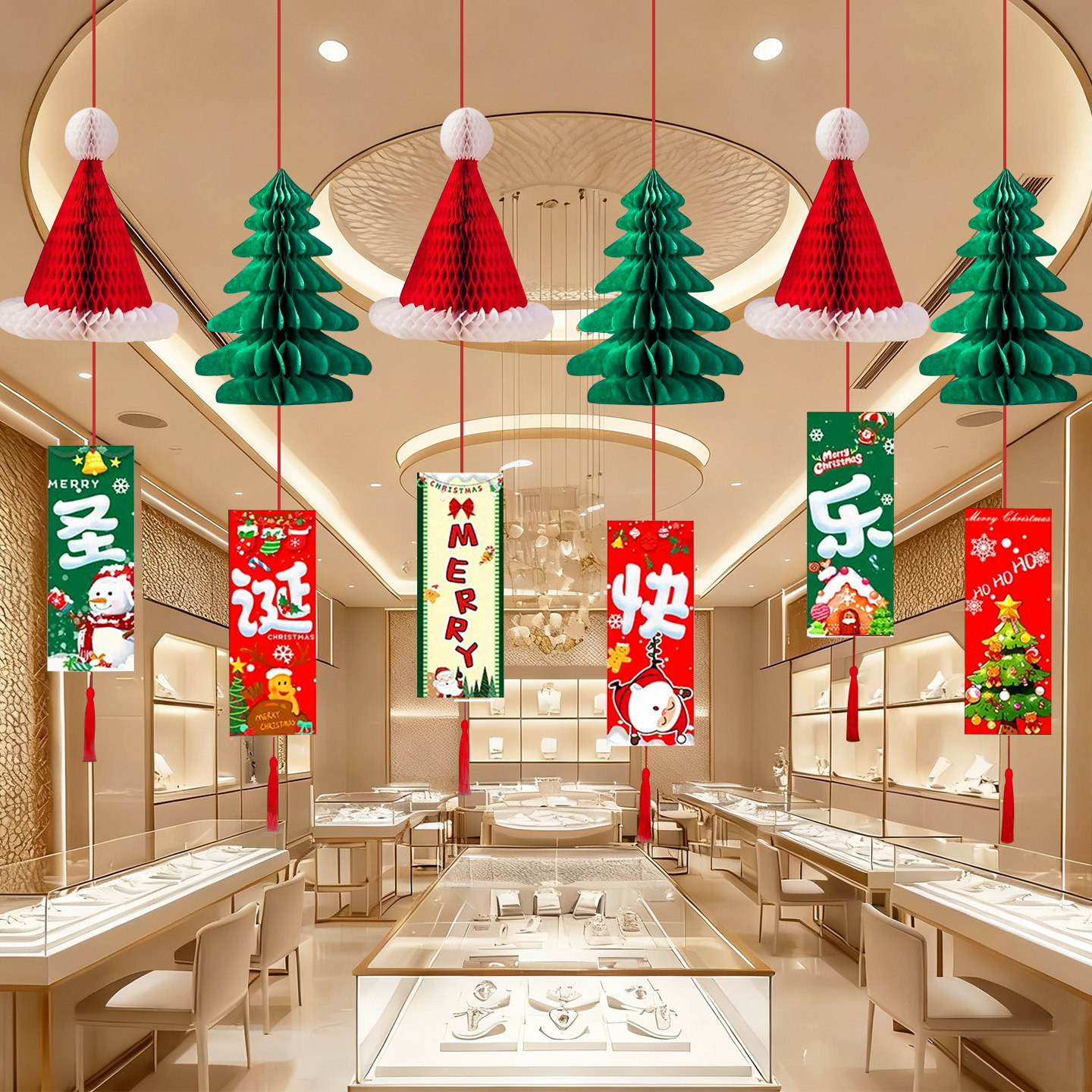 圣诞节装饰挂件圣诞树帽子雪人商场店铺橱窗柜台教室氛围布置用品