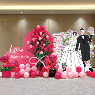 婚礼布置订婚宴结婚酒店门口迎宾人形立牌KT板场景装饰拍照背景墙