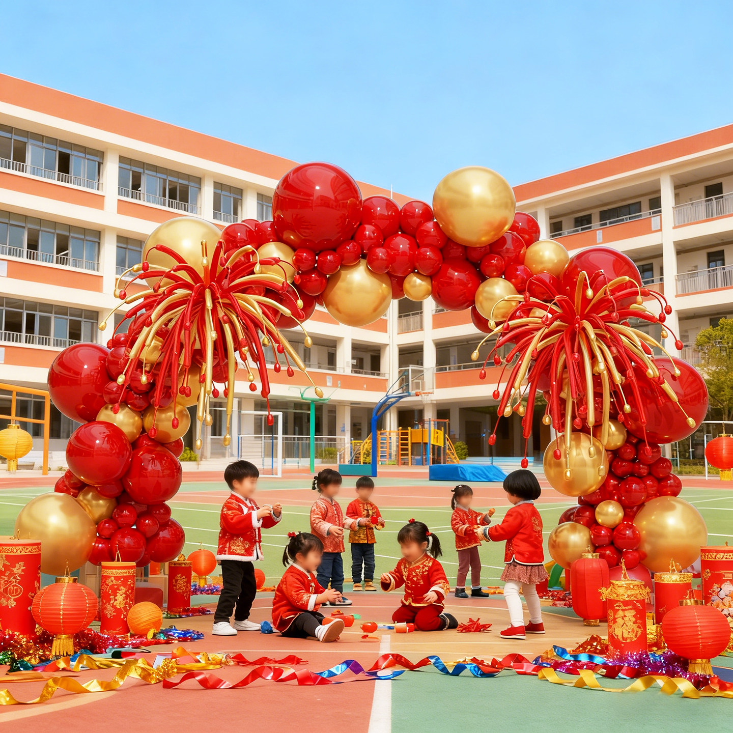 2026新年开学马年春节商场氛围装饰气球拱门学校公司年会场景布置
