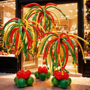 圣诞节彩色长条气球装饰摆件立柱商场幼儿园庆典烟花造型氛围布置
