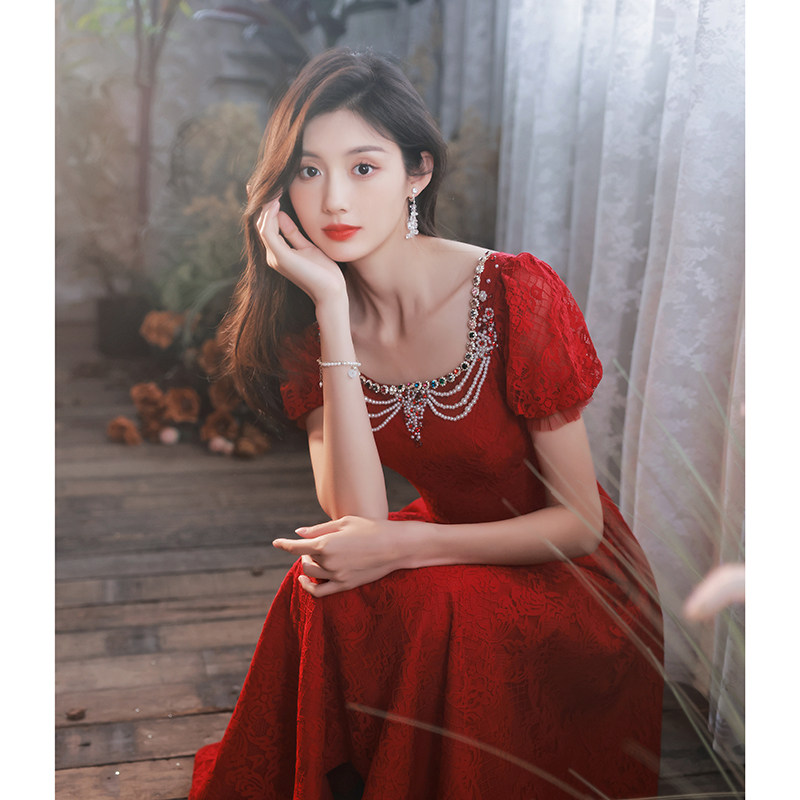 敬酒服新娘高级感夏季婚纱高端法式红色订婚礼服女回门连衣裙高贵