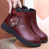 防水防滑厚底刺绣妈妈鞋 靴子冬2025新款 加绒保暖短靴老北京女棉鞋