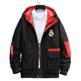 皇马队服拉莫斯本泽马足球迷服连帽夹克男女薄外套帽衫加棉球衣服