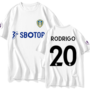 利兹联队服白玫瑰罗德里戈足球迷服短袖t恤衫男女半袖纯棉球衣服