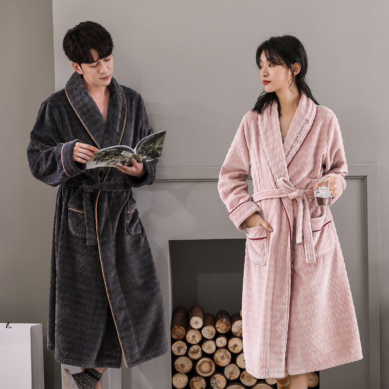 加厚男士大码春秋长款情侣睡袍