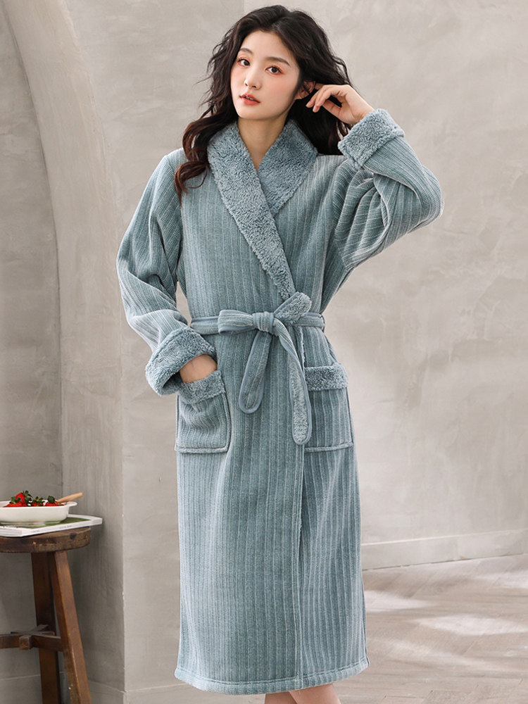 CHENILLE DRESSING GOWN WOMENS WINTER THICKENED FLANNEL BATHROBE WOMENS LONG LUXURY YUKATA CORAL VELVET LARGE SIZE PLUSH PAJAMAS
