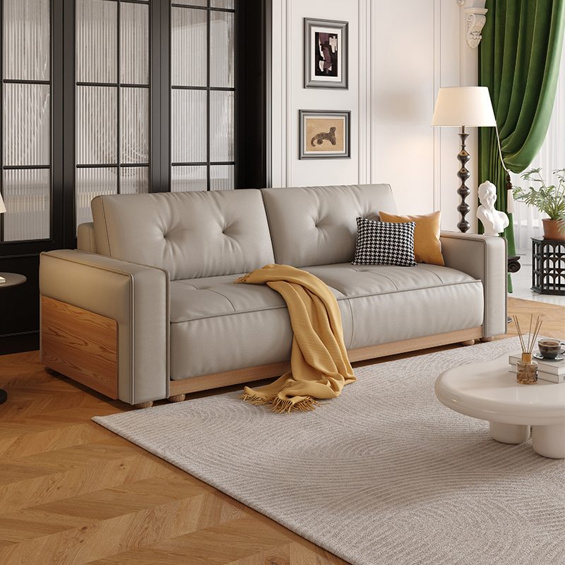 北欧简约生态真皮折叠沙发床