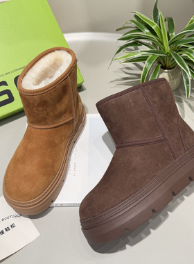 与涩2025冬新厚底增高雪地靴反绒皮保暖短靴百搭休闲一脚蹬 9631