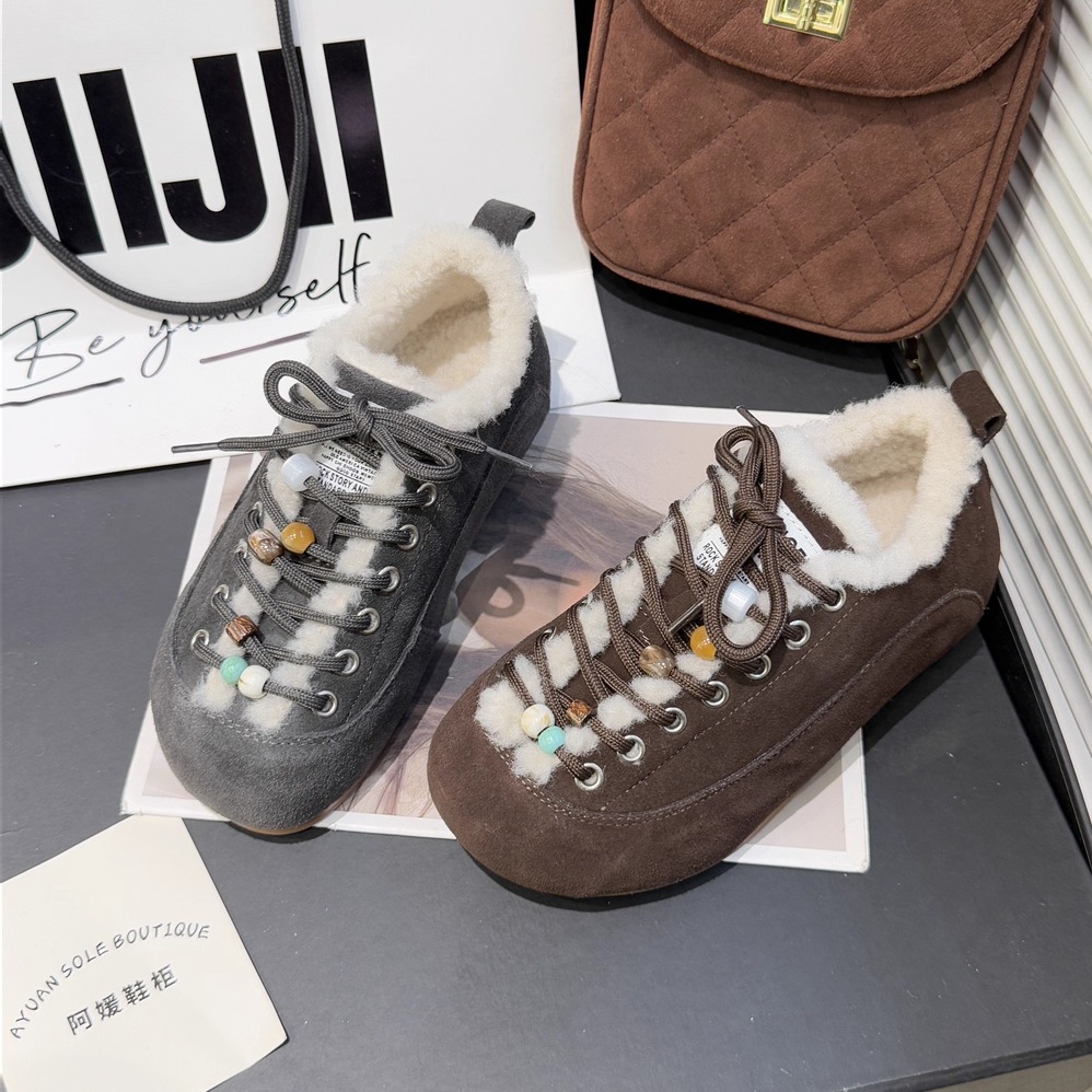 IG~加绒加厚潮流绑带休闲运动鞋2025冬反绒皮厚底4cm德训鞋79-165