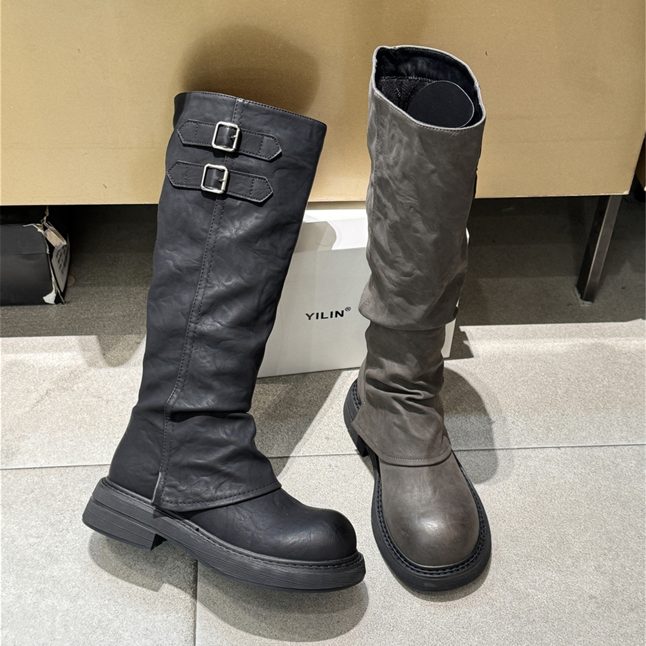 以琳2025新款金属扣骑士靴