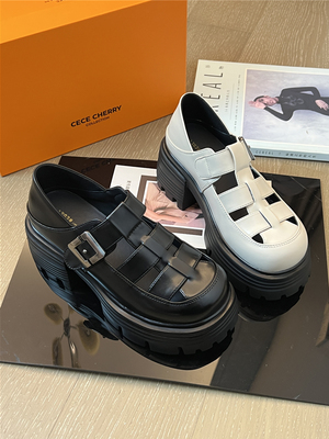 松糕厚底猪笼鞋百搭英伦风真皮