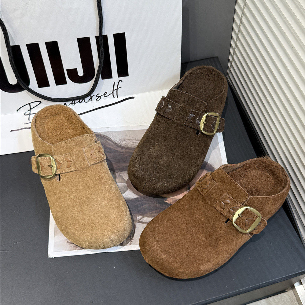 甜美博肯棉鞋~加绒加厚圆典包头拖鞋懒人一脚蹬毛毛鞋秋冬289-152