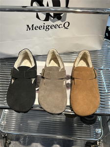 Meegeec.Q加绒加厚羊羔毛真皮奶奶鞋2023冬季棉鞋博肯鞋甜美圆头