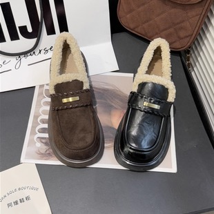 百搭YD8390 时尚 日系2025冬新舒适厚底加绒一脚蹬JK乐福鞋 圆典