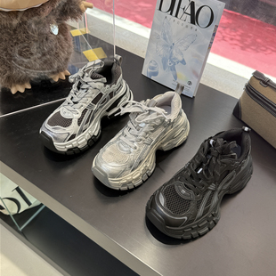 2025秋季 厚底运动鞋 真皮167F552 擦色潮流真皮网布老爹鞋 脏脏鞋