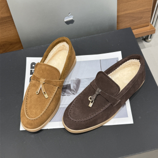 D5052 浅口单鞋 套脚加绒老钱风乐福鞋 MONIKA2025新冬牛反绒时尚