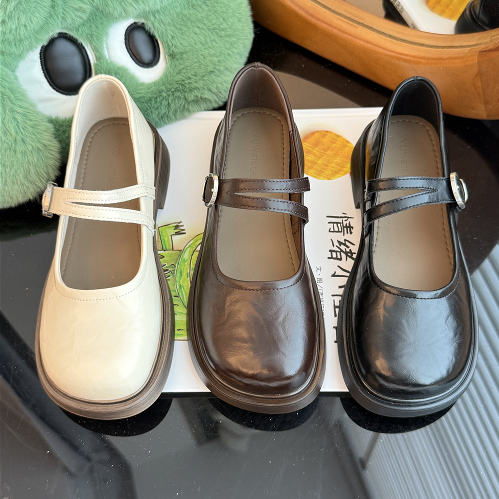 雨薇露露~2025粗跟圆头低跟一字扣带时尚韩版百搭浅口单鞋D26-1