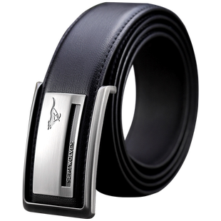 七匹狼皮带男真皮平滑扣男士腰带内穿板扣按扣纯牛皮裤带打孔打洞