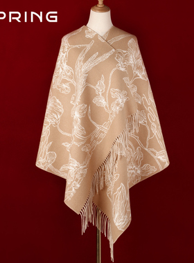 秋冬新款羊毛围巾女旗袍披肩保暖双面围脖送妈妈长辈节日礼物礼盒