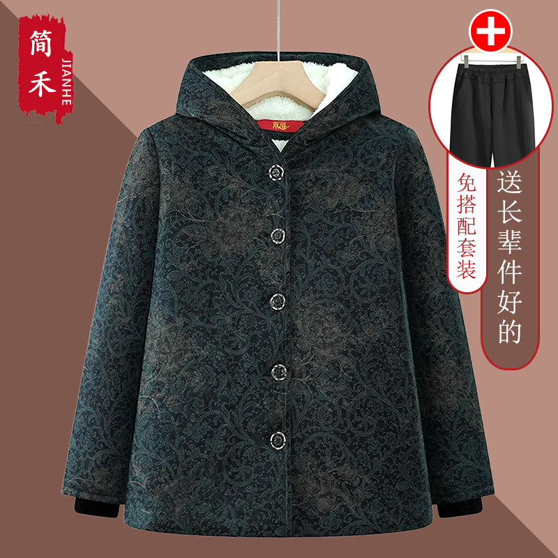 冬季老年女加绒加厚保暖棉服