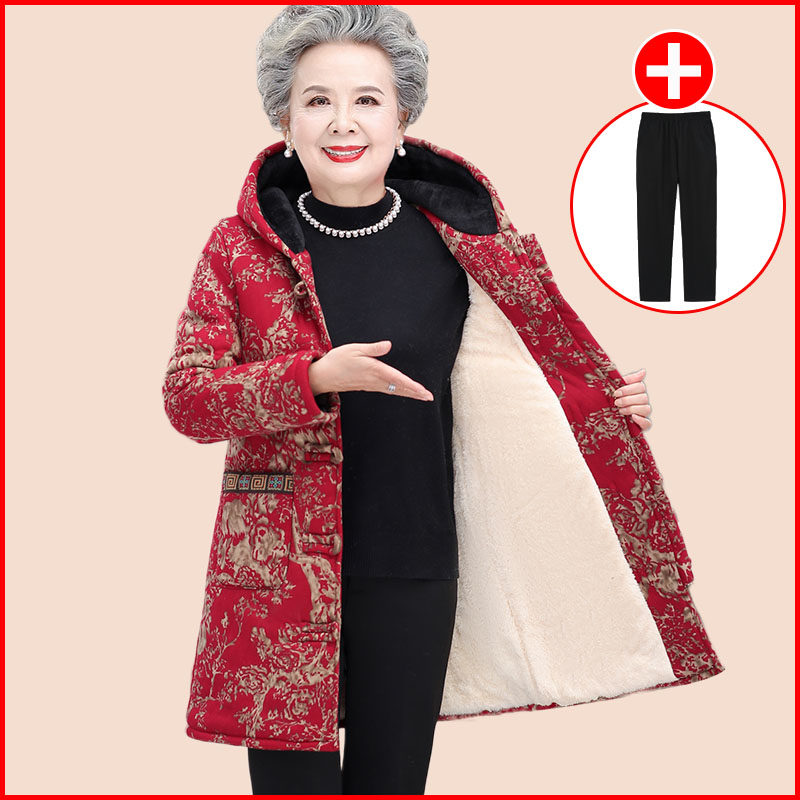 中老年棉衣女加绒加厚奶奶装棉服