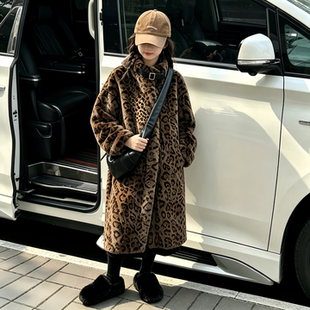 儿童豹纹仿皮草外套2026冬季新款洋气男童女童加厚中长款毛毛大衣