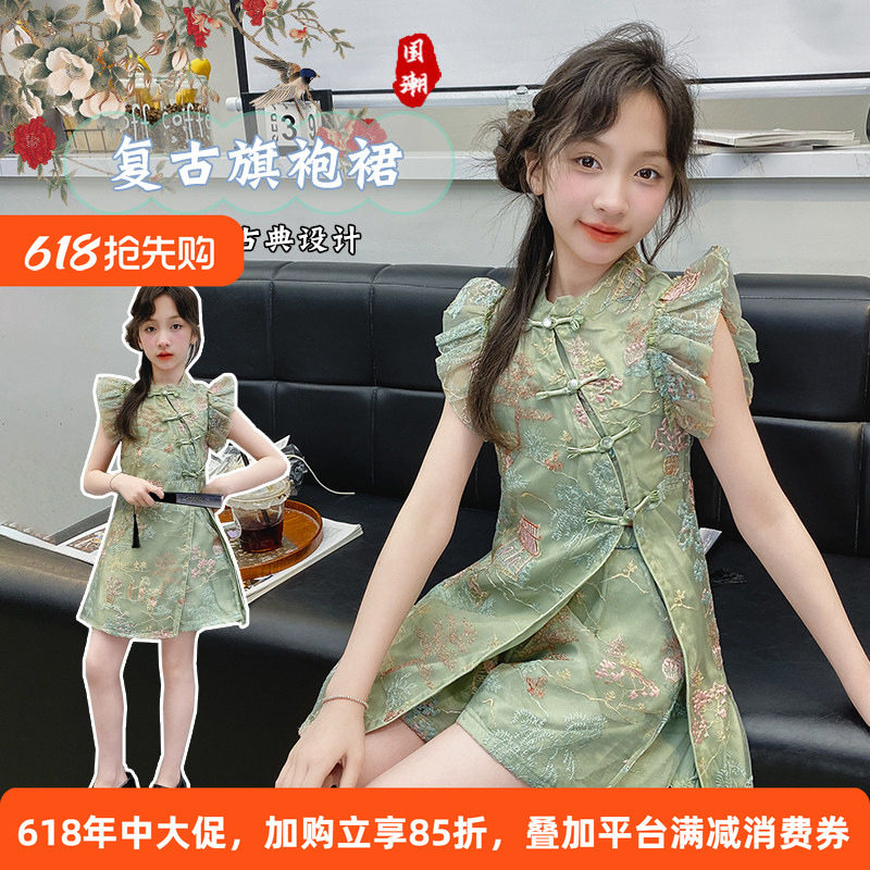 高端复古旗袍裙夏装女童连衣裙夏季2026新款洋气亲子改良汉服套装
