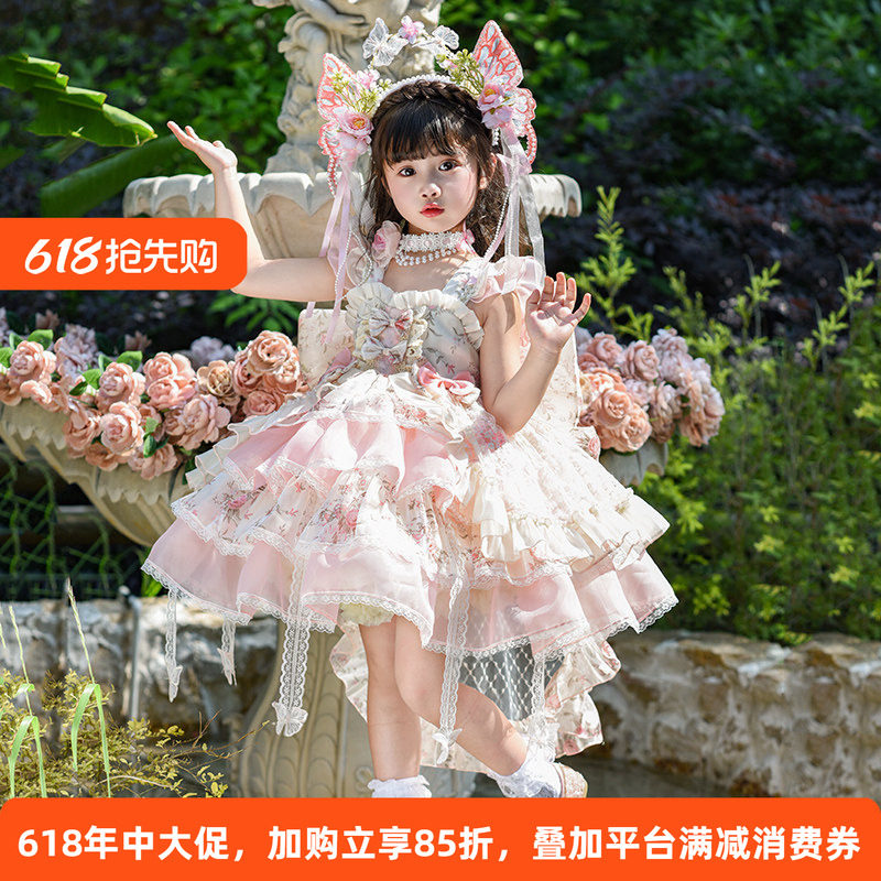 洛丽塔女童公主裙夏款2026新款儿童生日礼服裙宝宝夏季粉色连衣裙