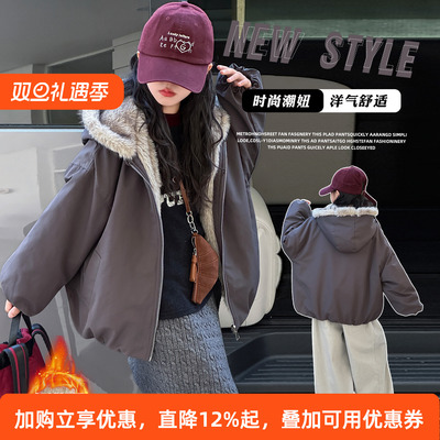 女童皮草一体外套两面穿秋冬