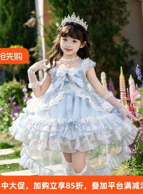 女童爱莎公主裙夏季冰雪奇缘儿童蓝色生日礼服裙小女孩艾莎连衣裙