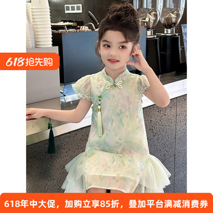 高端旗袍女童夏季连衣裙2026新款洋气小女孩时尚国风公主裙高级感