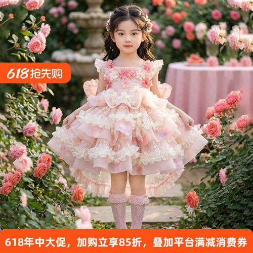 夏季洛丽塔女童粉色公主礼服裙